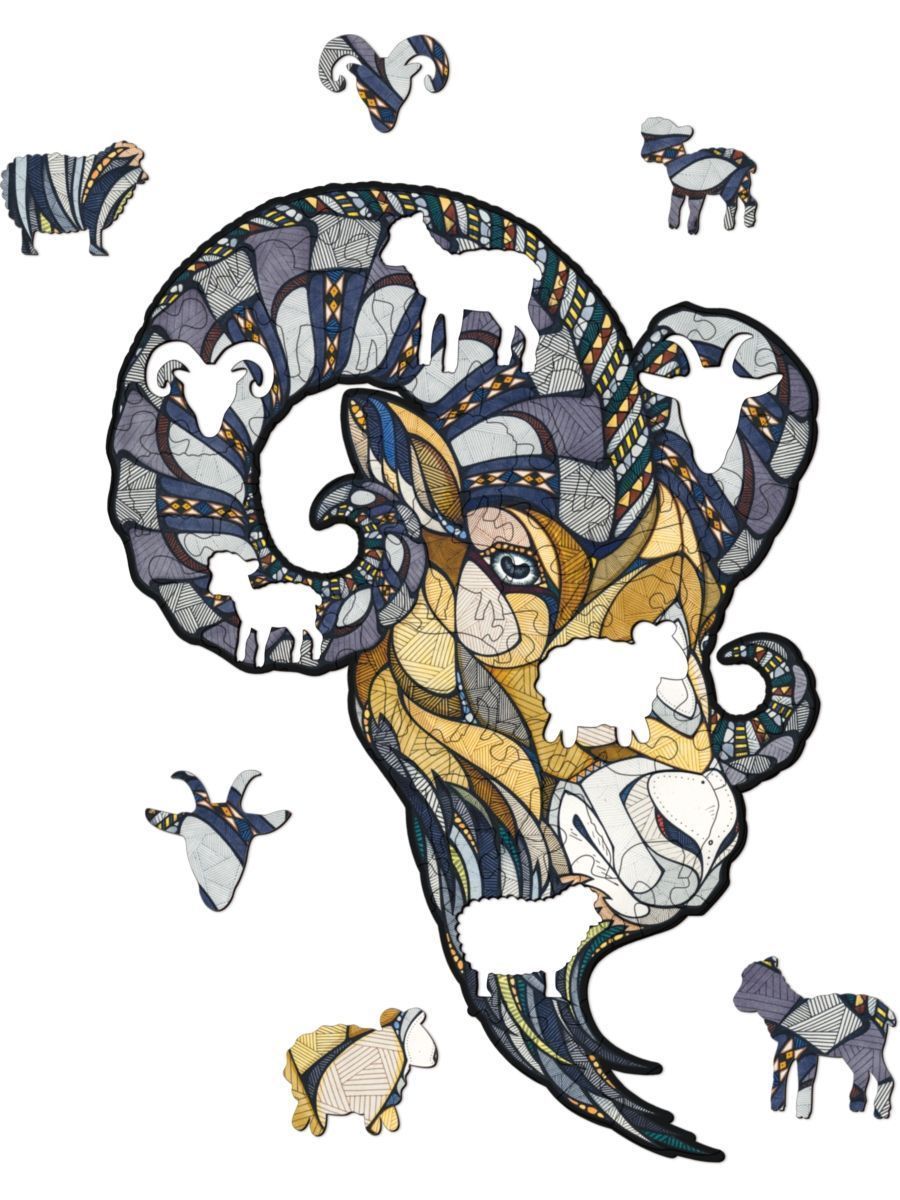 Деревянный, фигурный пазл EWA Горный Баран S 28x21 см