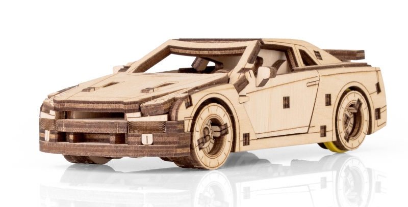 Деревянный конструктор EWA Спорткар с заводным механизмом