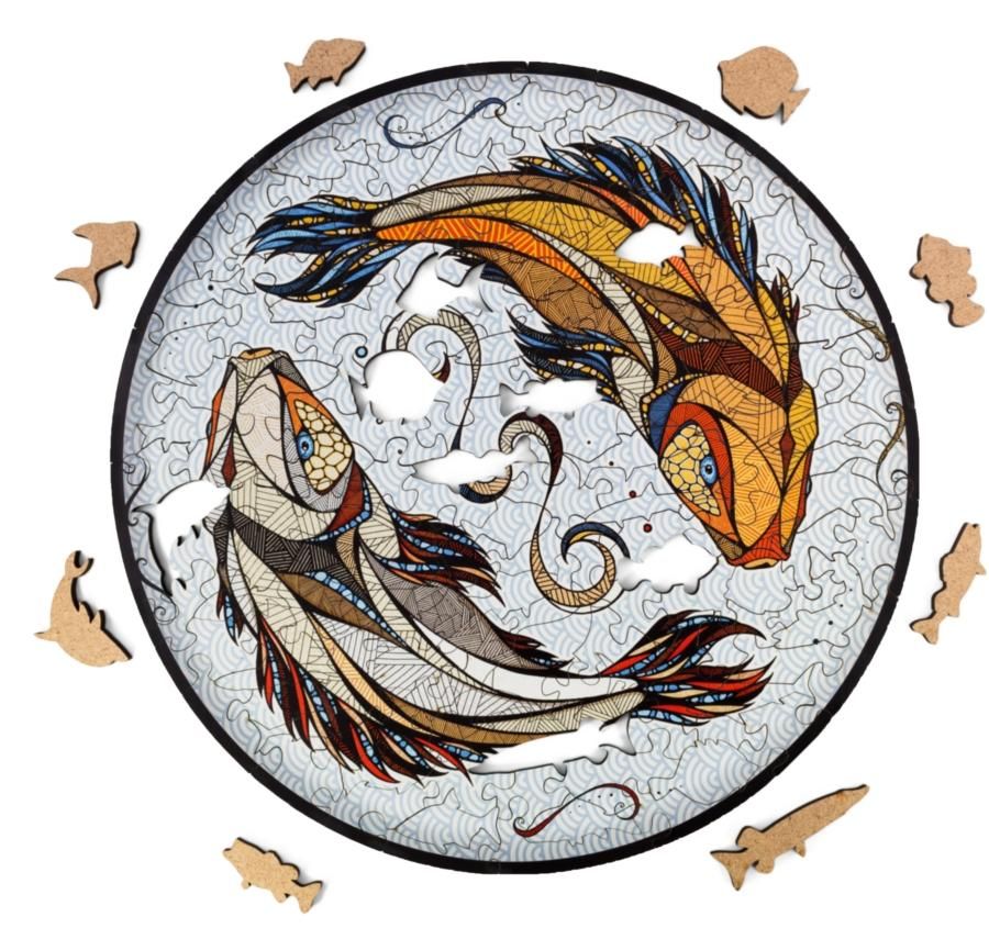 Деревянный, фигурный пазл EWA Карпы Кои (Рыбы) S 20x20 см