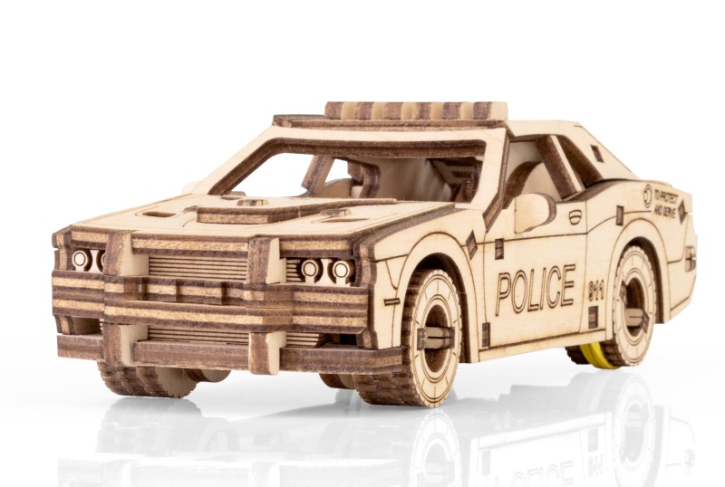 Деревянный конструктор EWA Полицейская машина с заводным механизмом