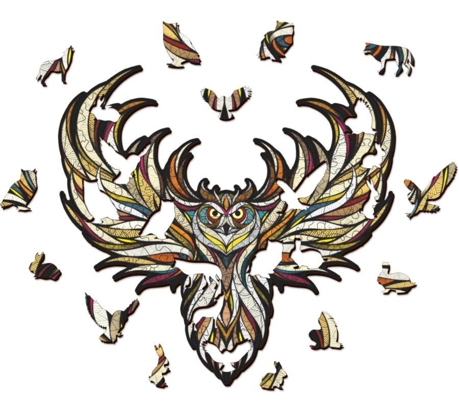 Деревянный, фигурный пазл EWA Мудрая Сова S 21x22 см