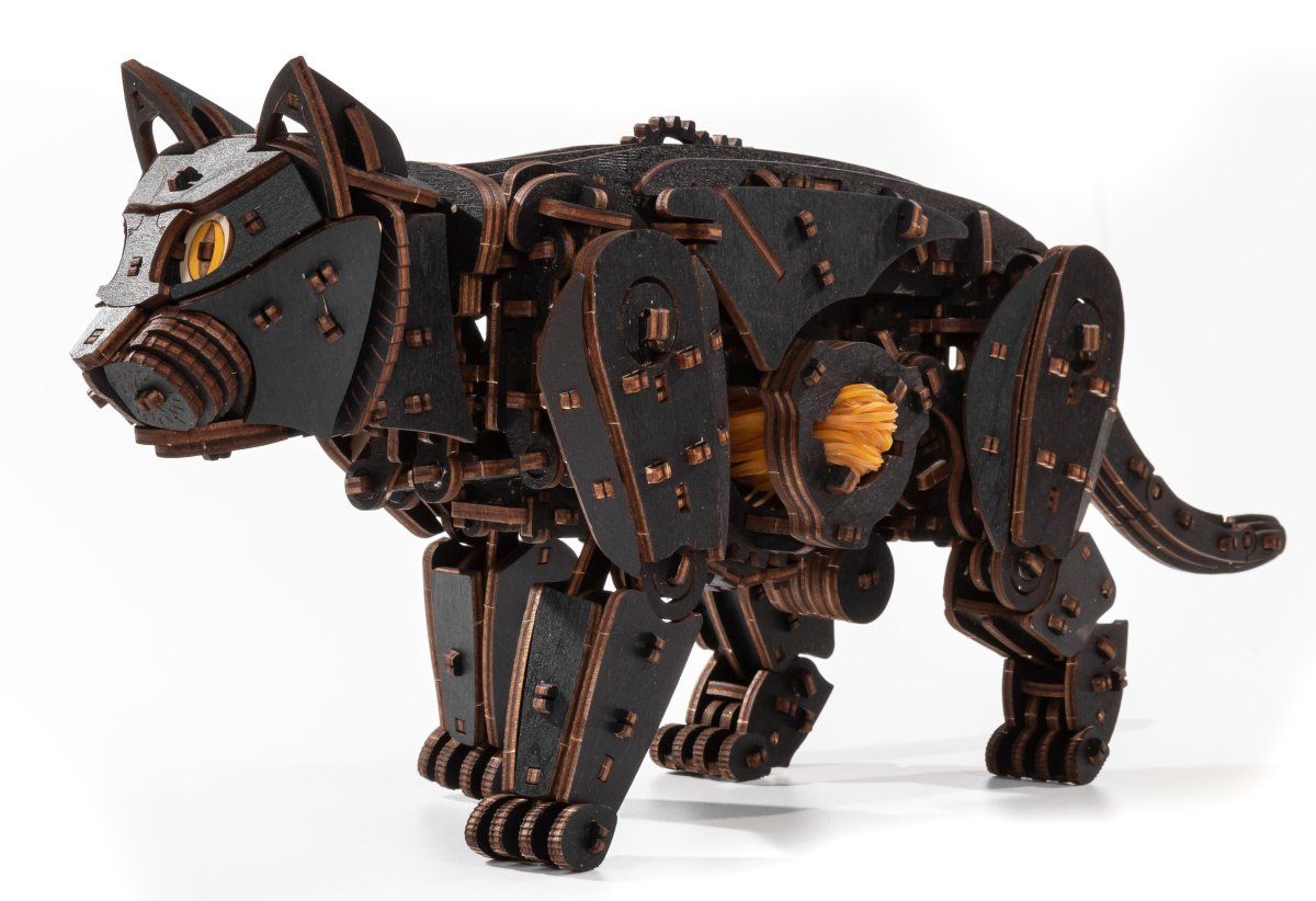 Сборная модель деревянная, конструктор 3D EWA Механический Черный Кот (Кошка)