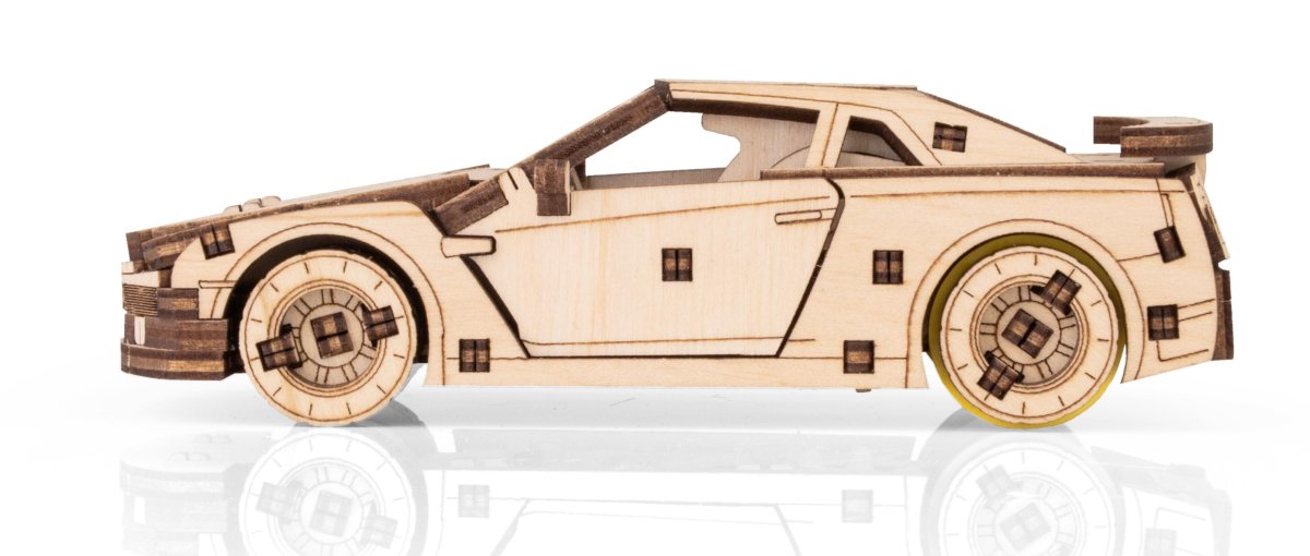 Деревянный конструктор EWA Спорткар с заводным механизмом