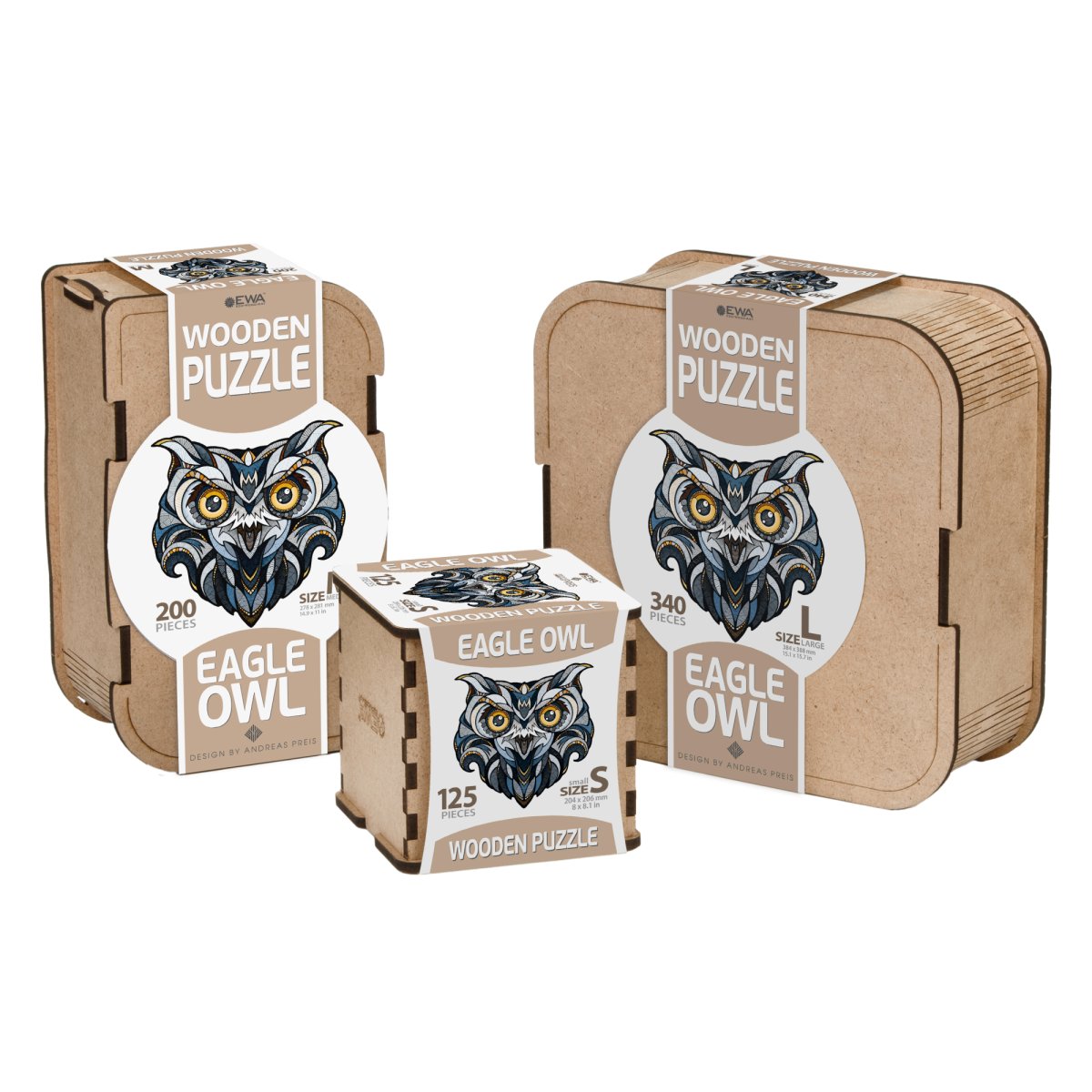 Деревянный, фигурный пазл EWA Филин M (28х28 см)