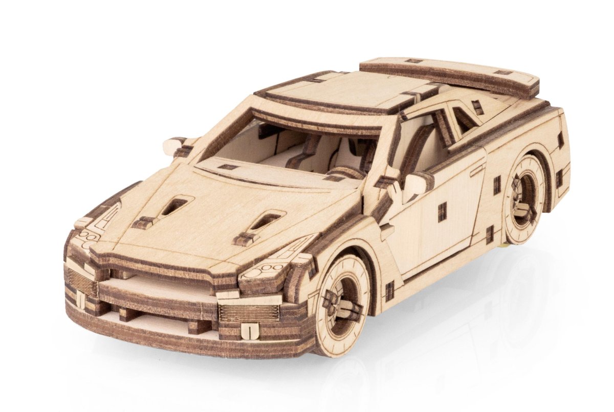 Деревянный конструктор EWA Спорткар с заводным механизмом