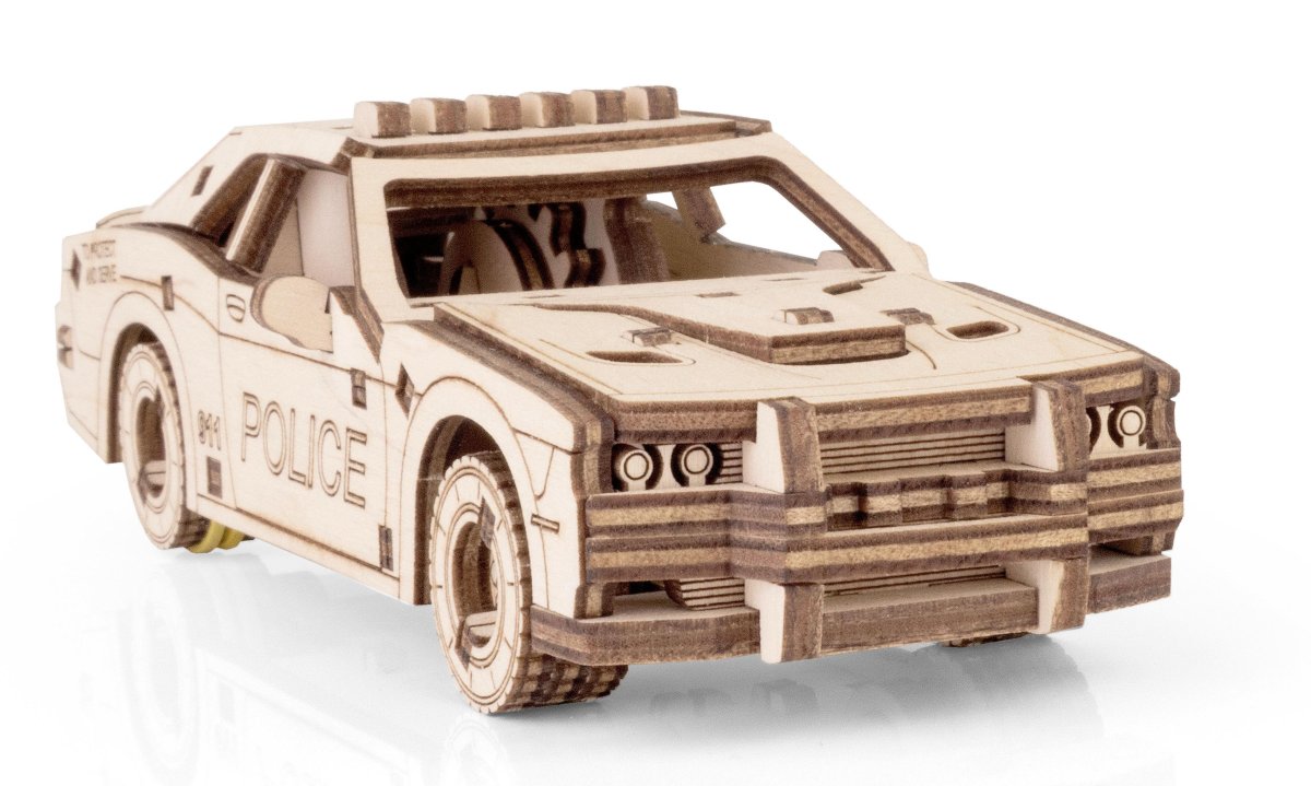 Деревянный конструктор EWA Полицейская машина с заводным механизмом