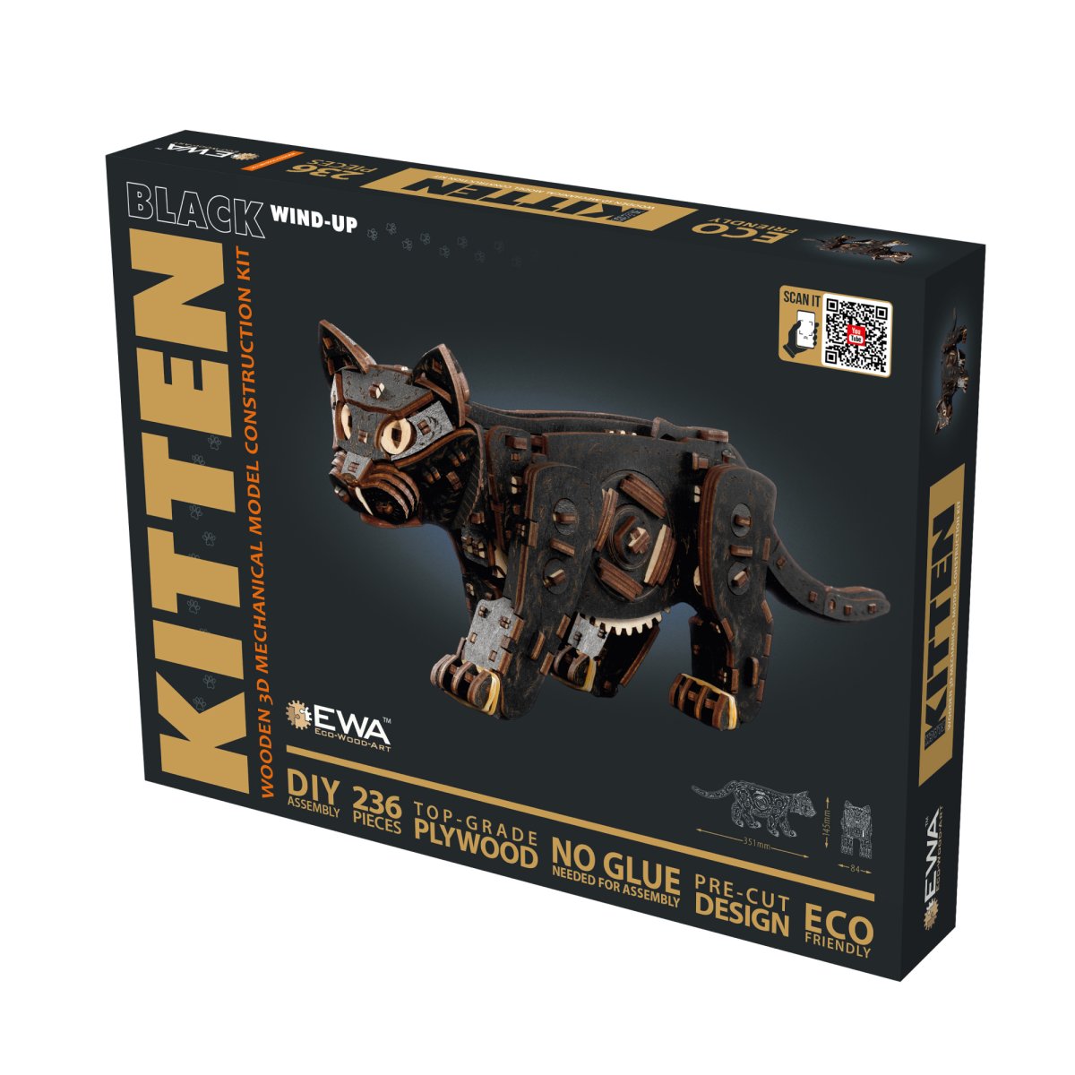 Механическая сборная модель EWA Котенок черный