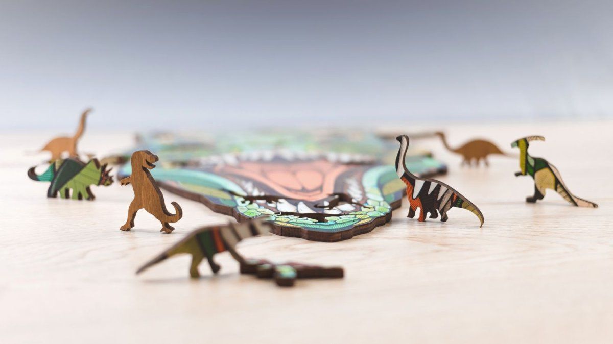 Деревянный пазл EWA Динозавр T-REX, S 28x17 см, головоломка