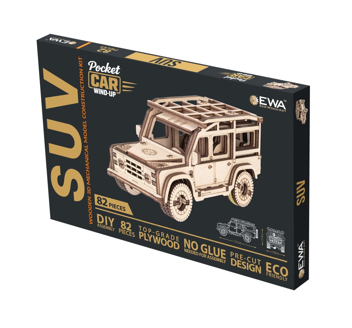 Деревянный конструктор EWA Джип с заводным механизмом