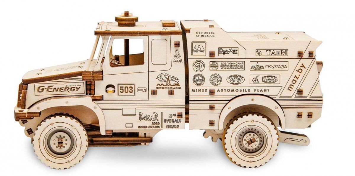 Сборная модель из дерева 3D EWA МАЗ-6440RR (заводной)