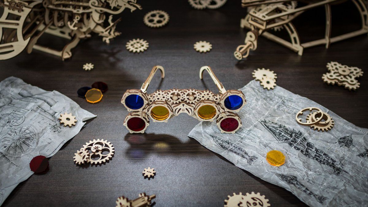 Конструктор деревянный 3D EWA Стим-панк Очки Гогглы