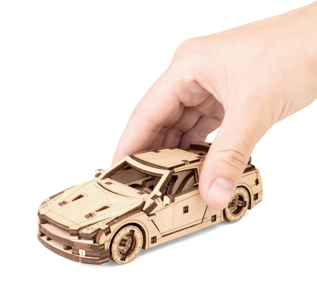 Деревянный конструктор EWA Спорткар с заводным механизмом