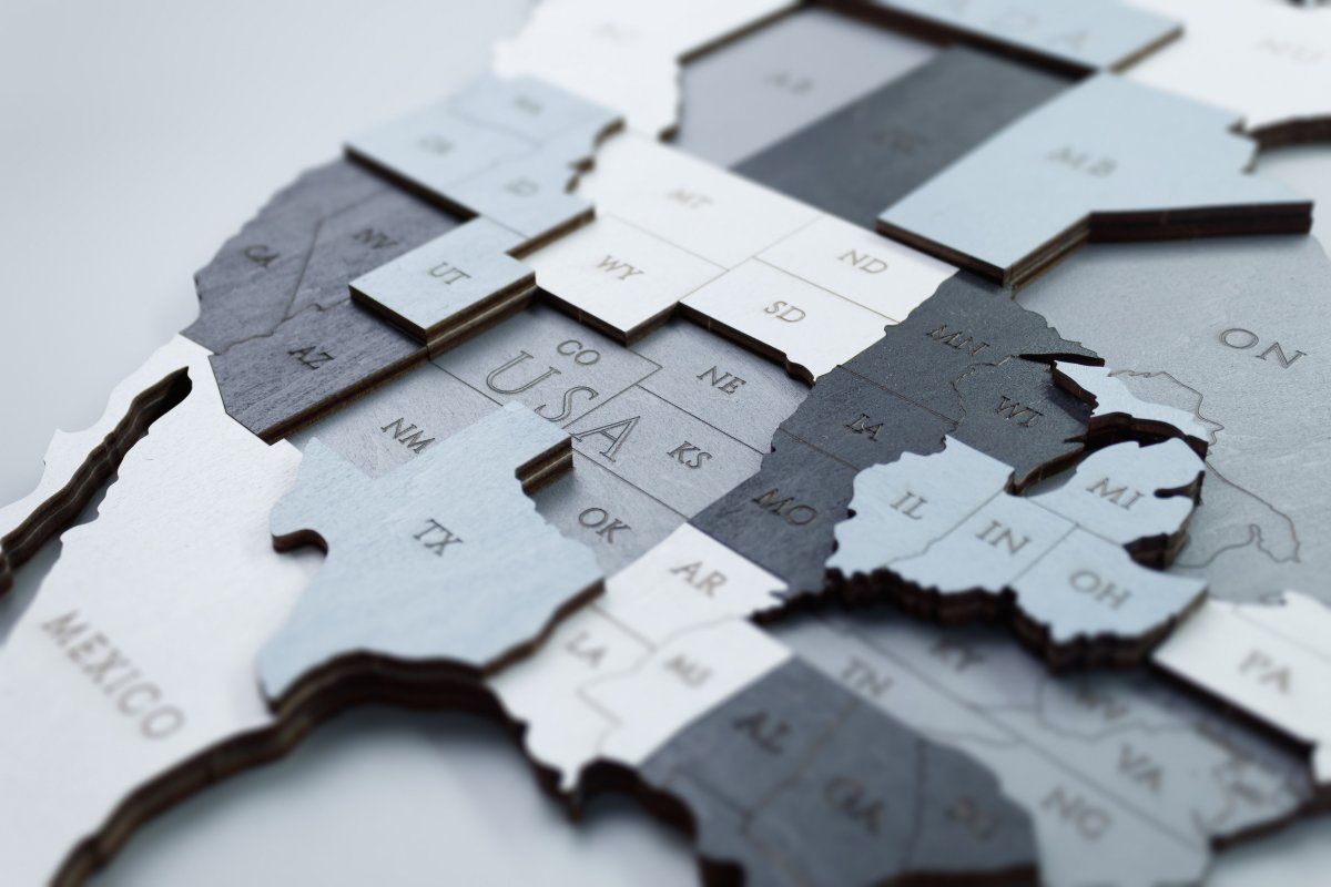 EWA Деревянная Карта Мира настенная, объемная 3 уровня, размер S (100x55 см), цвет дымчатый