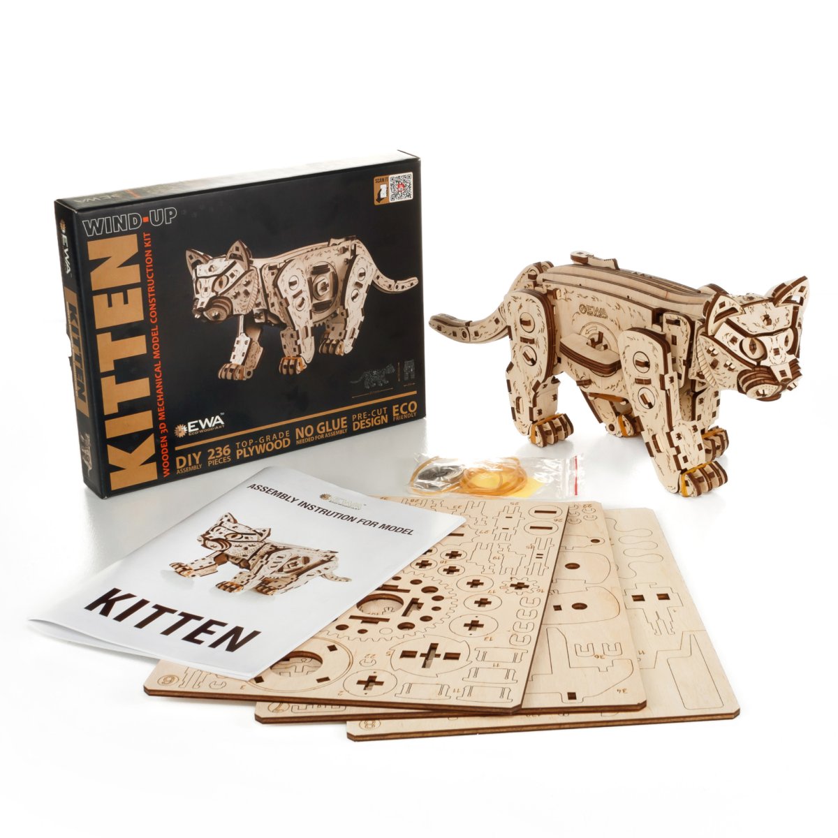 Механическая сборная модель EWA Котенок светлый