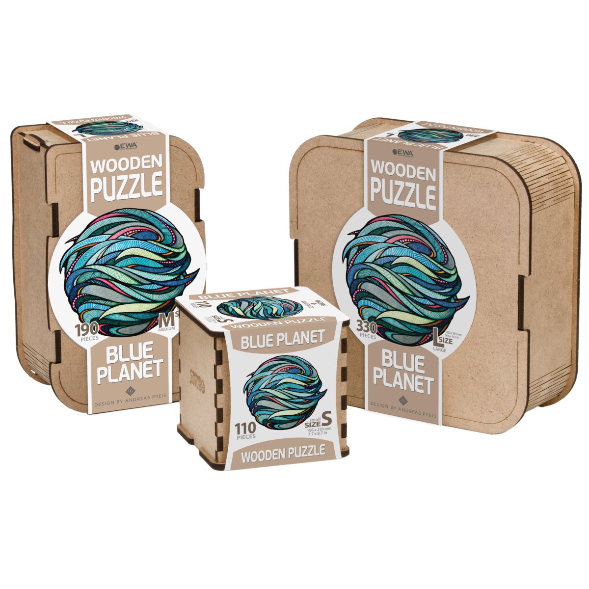 Деревянный, фигурный пазл EWA Голубая планета M (32х28 см)