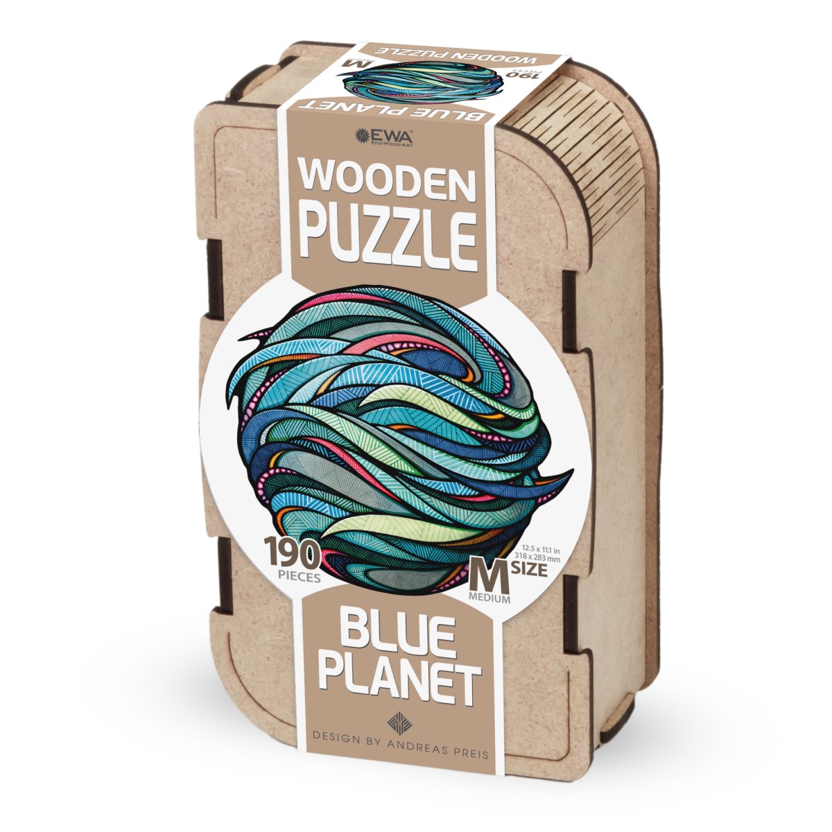 Деревянный, фигурный пазл EWA Голубая планета M (32х28 см)