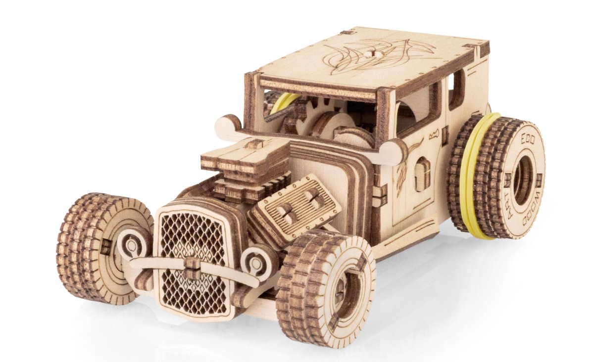 Деревянный конструктор EWA Машина родстер с заводным механизмом