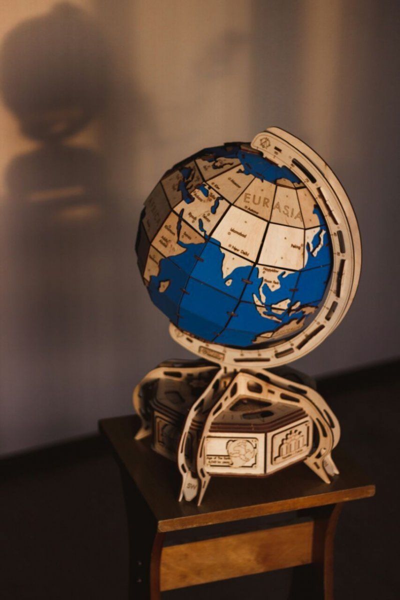 Конструктор деревянный 3D EWA Глобус голубой