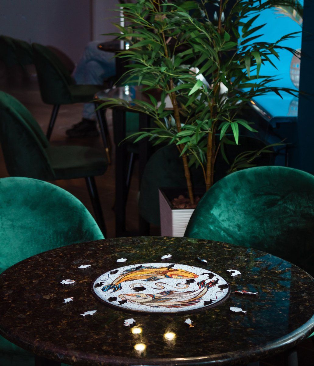 Деревянный, фигурный пазл EWA Карпы Кои (Рыбы) L 40x40 см