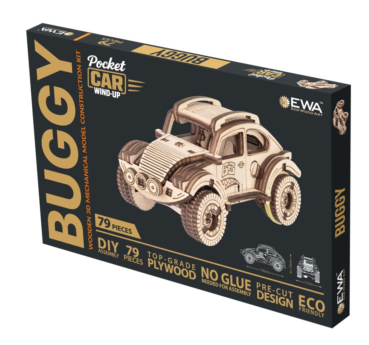 Деревянный конструктор EWA Вездеход с заводным механизмом