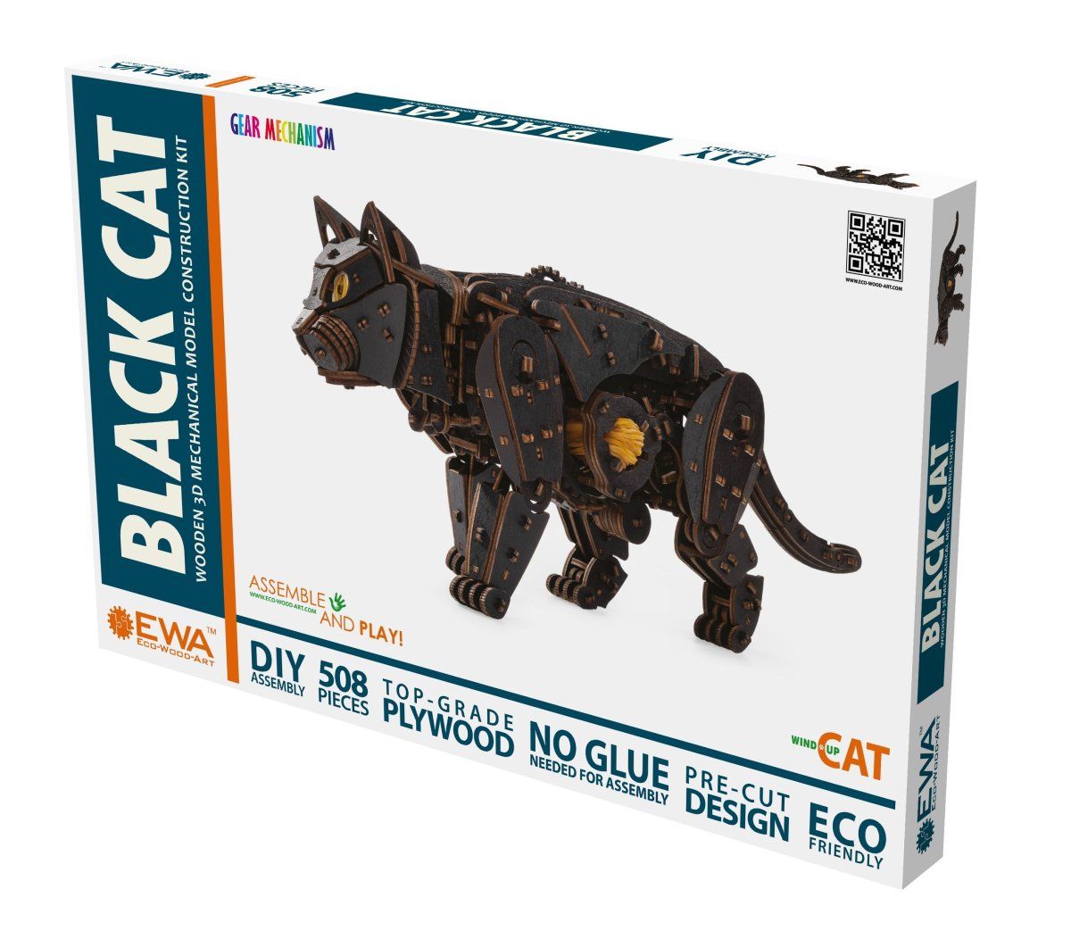 Сборная модель деревянная, конструктор 3D EWA Механический Черный Кот (Кошка)