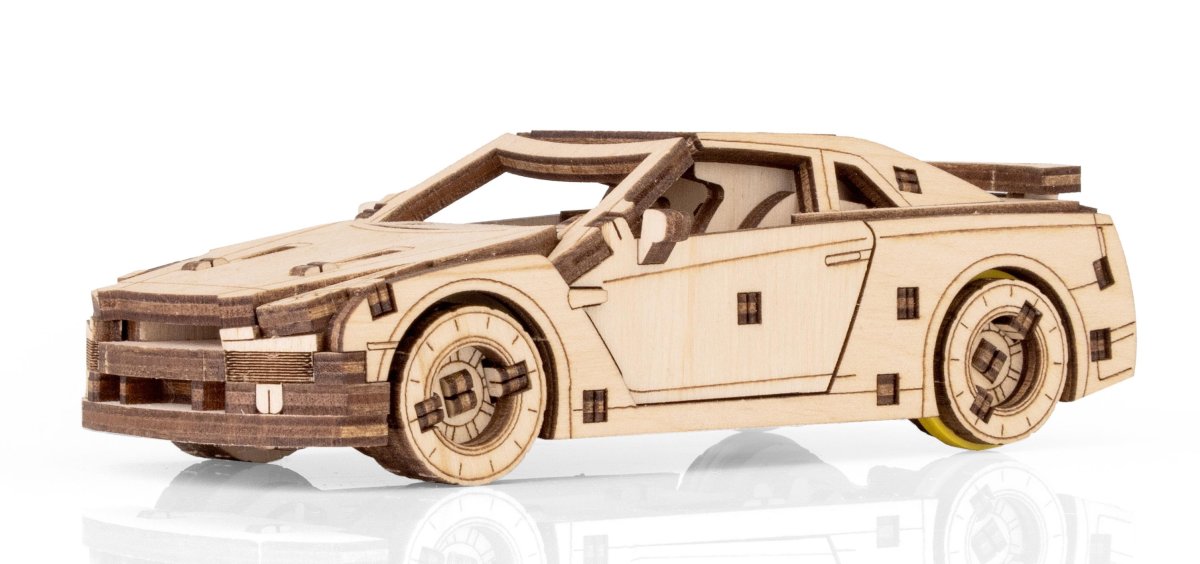 Деревянный конструктор EWA Спорткар с заводным механизмом
