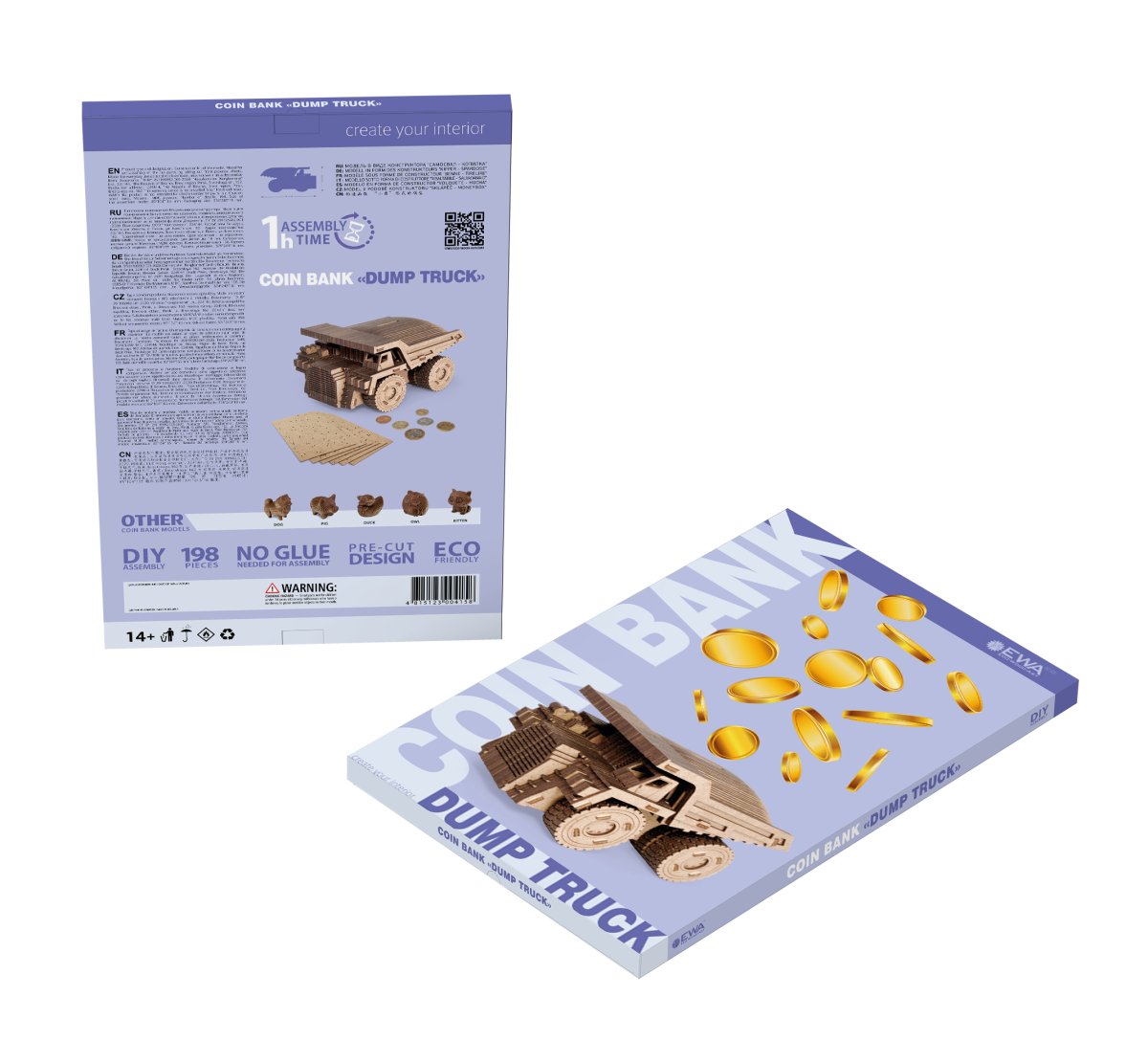 Деревянный 3D пазл копилка EWA Машинка Самосвал