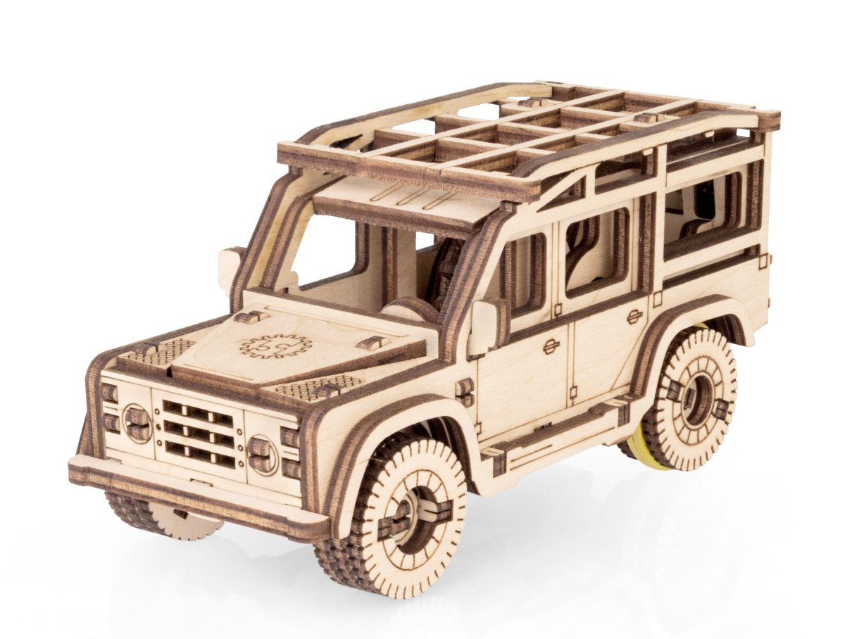 Деревянный конструктор EWA Джип с заводным механизмом