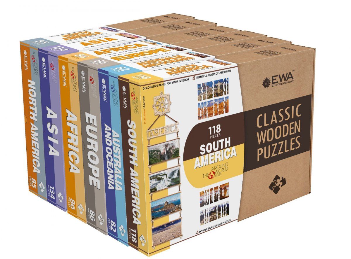 Деревянный пазл, двусторонний EWA Карта мира. Европа (70x18 см)