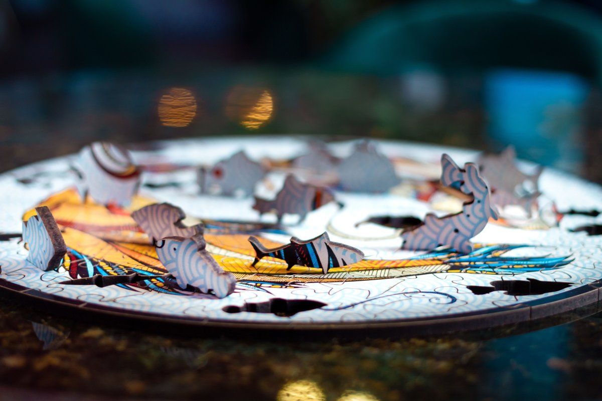 Деревянный, фигурный пазл EWA Карпы Кои (Рыбы) L 40x40 см