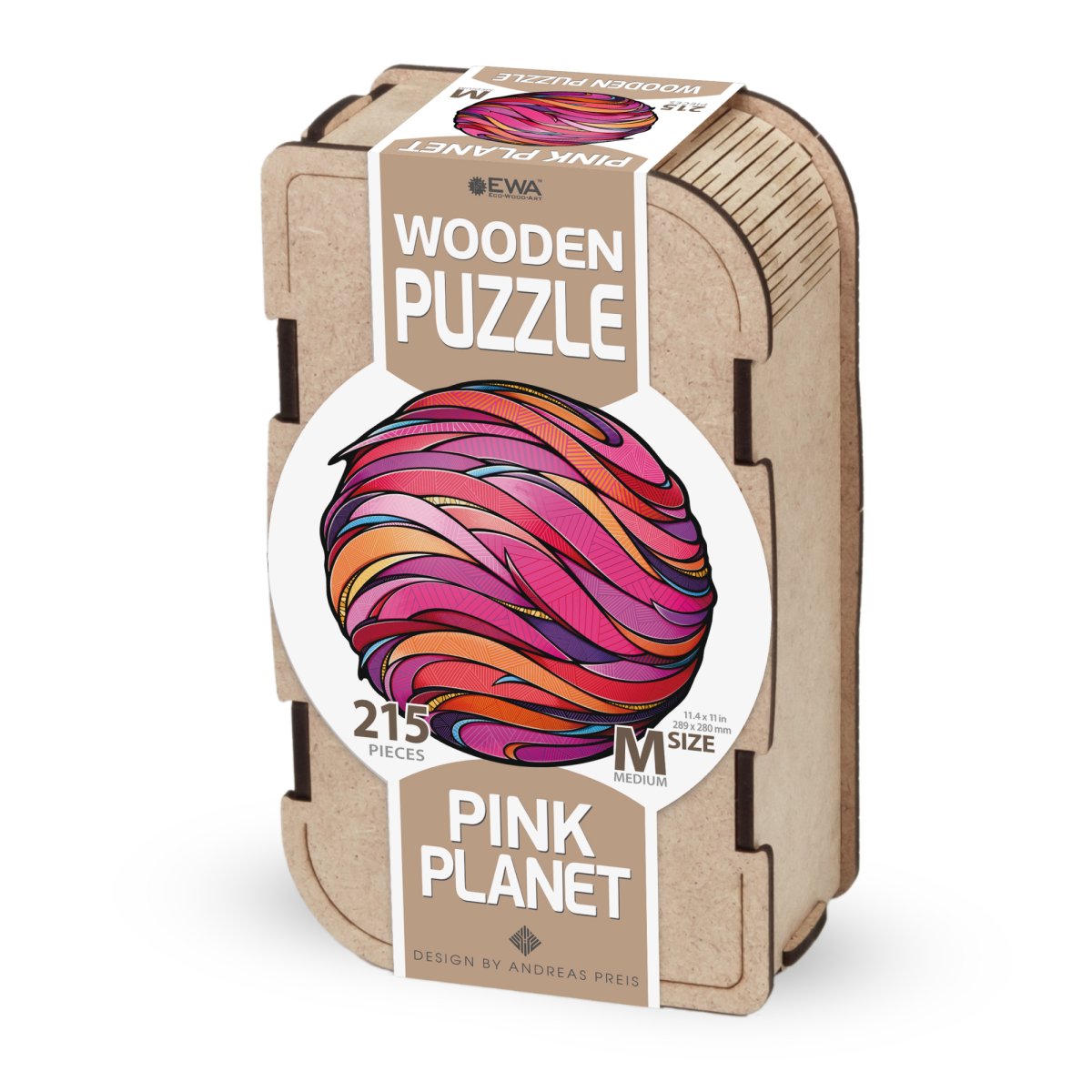 Деревянный, фигурный пазл EWA Розовая планета M (29х28 см)