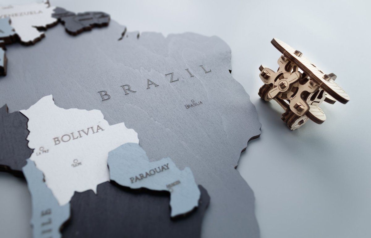 EWA Деревянная Карта Мира настенная, объемная 3 уровня, размер S (100x55 см), цвет дымчатый