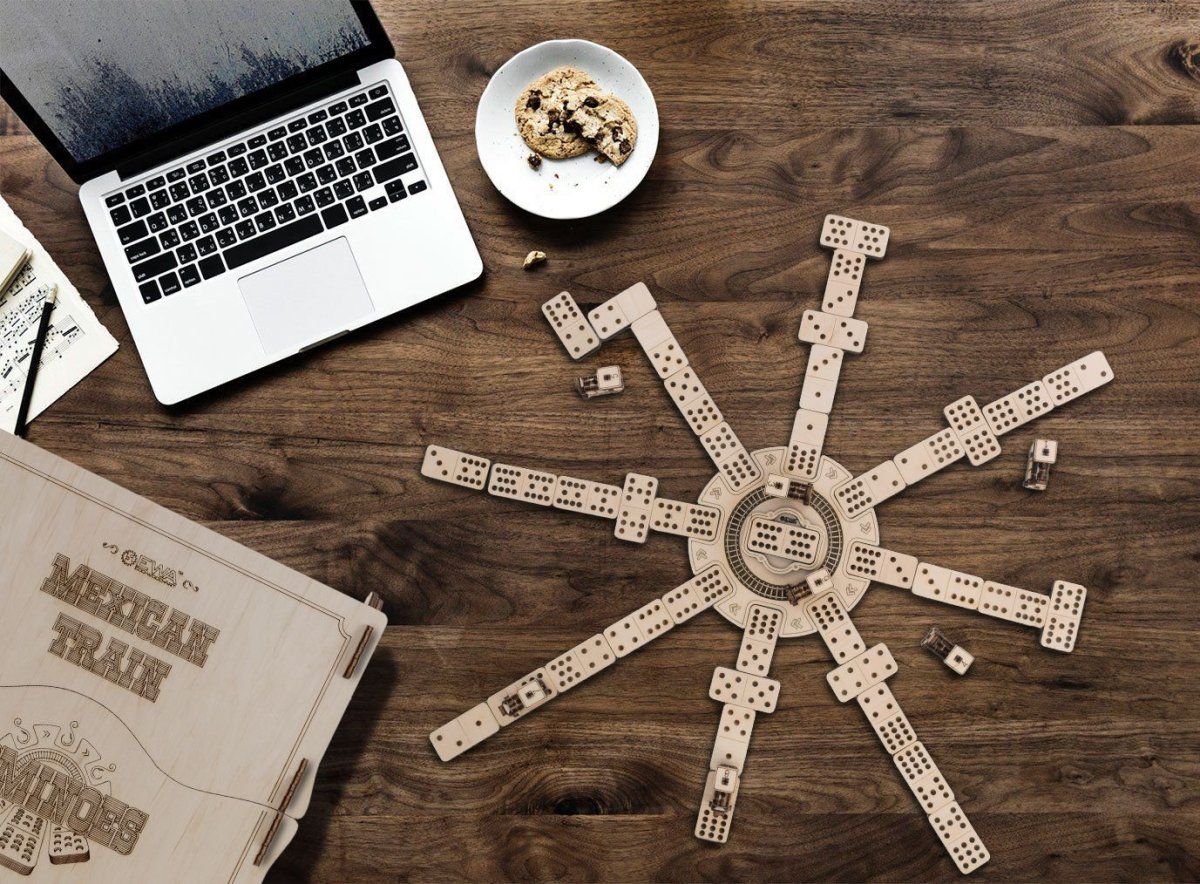 Сборная деревянная настольная игра 3D EWA Домино Мексиканский поезд