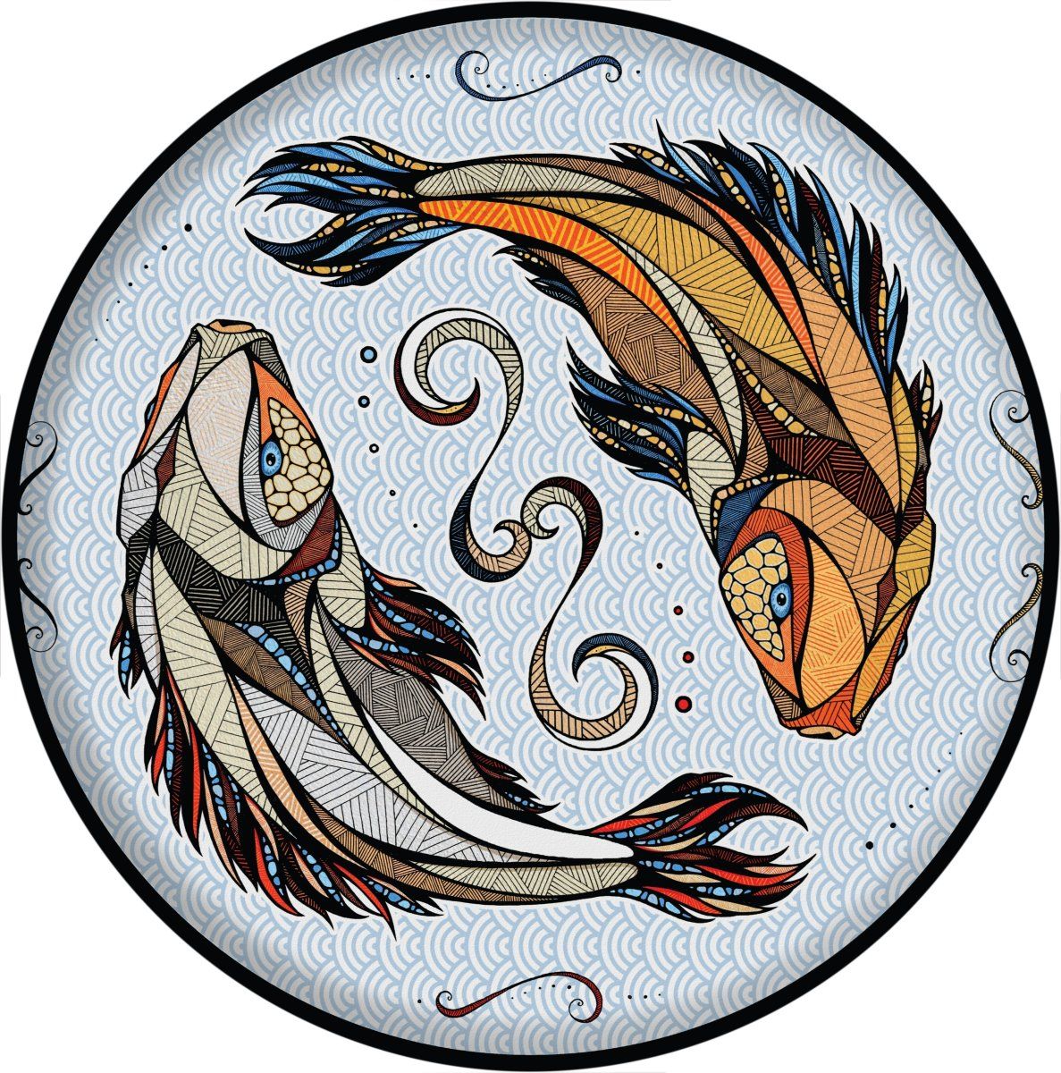 Деревянный, фигурный пазл EWA Карпы Кои (Рыбы) L 40x40 см