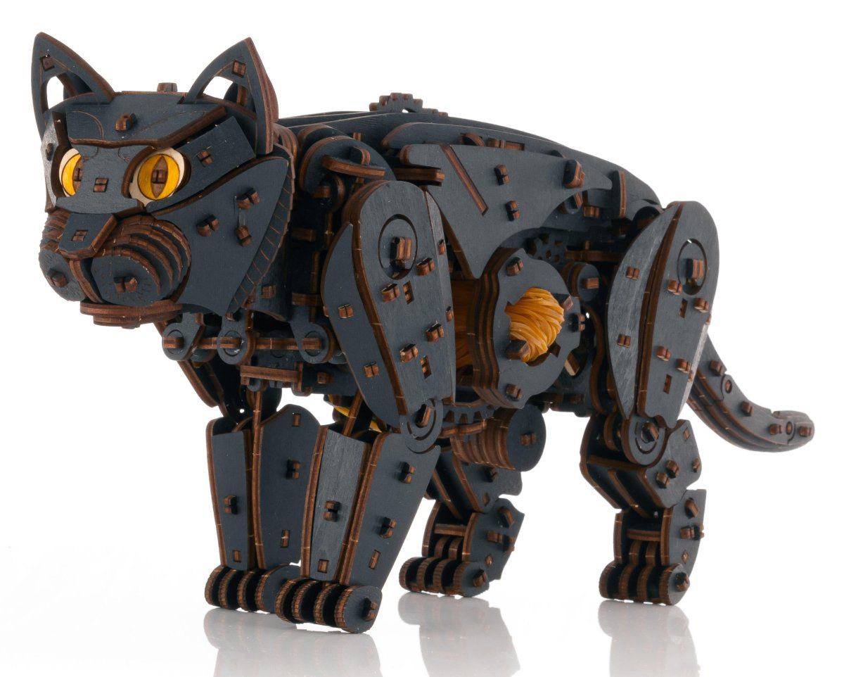 Сборная модель деревянная, конструктор 3D EWA Механический Черный Кот (Кошка)
