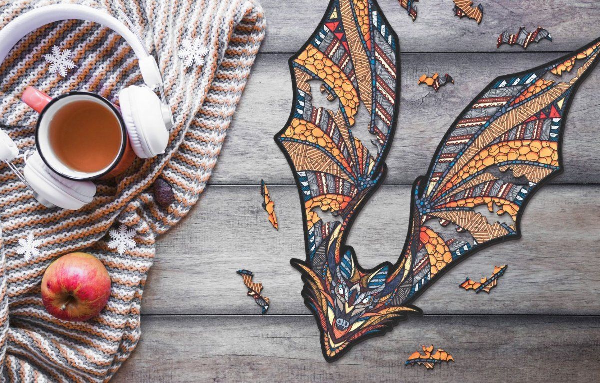 Деревянный, фигурный пазл EWA Летучая Мышь S 27x20 см