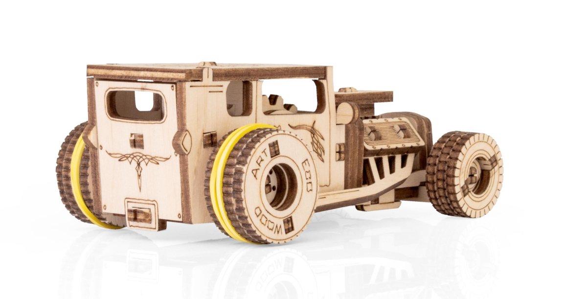 Деревянный конструктор EWA Машина родстер с заводным механизмом