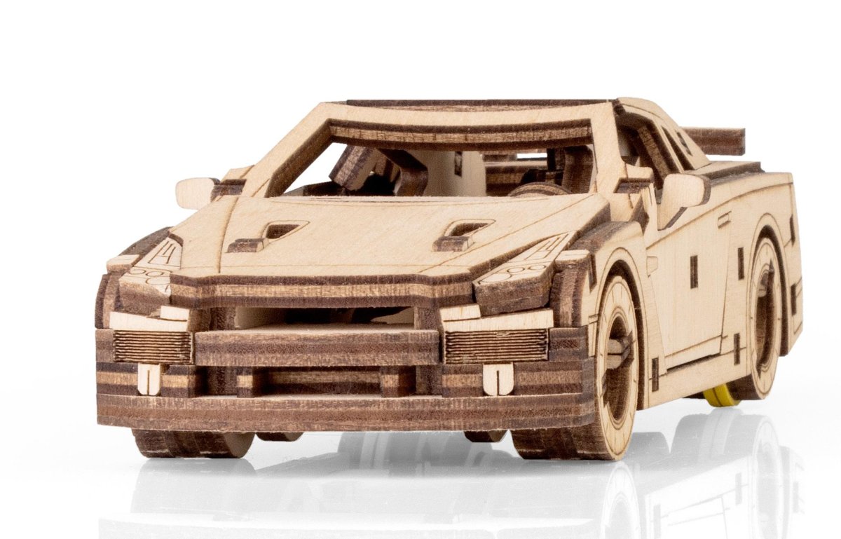 Деревянный конструктор EWA Спорткар с заводным механизмом