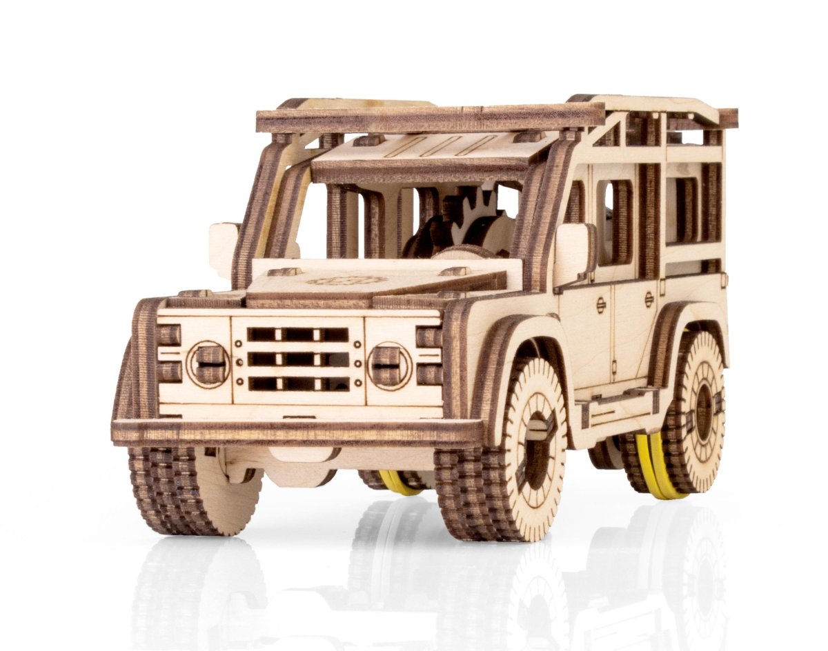 Деревянный конструктор EWA Джип с заводным механизмом