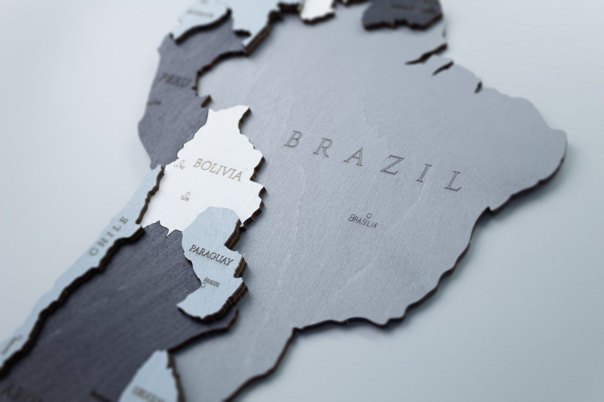 EWA Деревянная Карта Мира настенная, объемная 3 уровня, размер S (100x55 см), цвет дымчатый