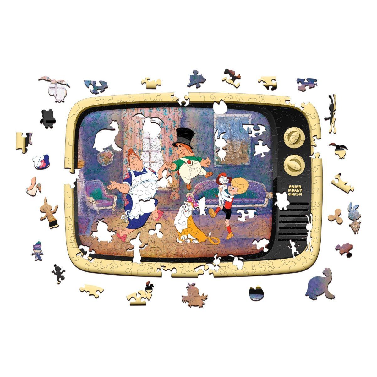 Деревянный пазл, головоломка EWA Малыш и Карлсон 40x29 см