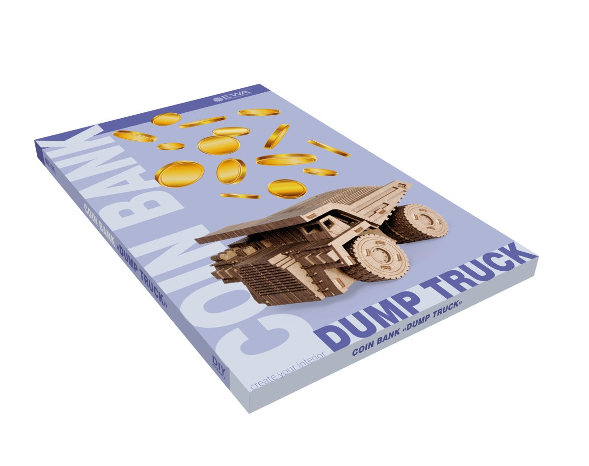Деревянный 3D пазл копилка EWA Машинка Самосвал
