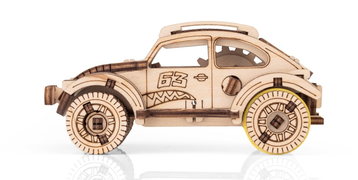 Деревянный конструктор EWA Вездеход с заводным механизмом