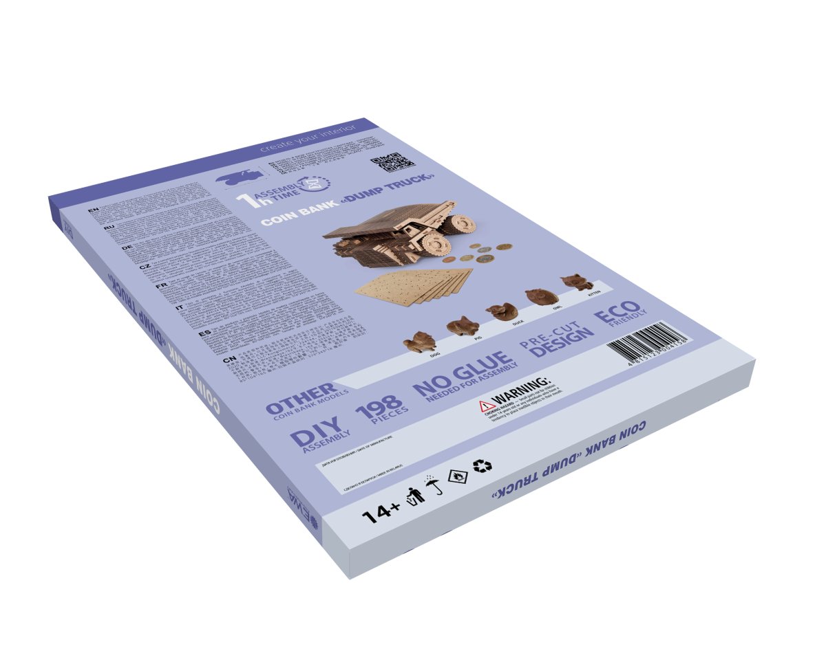 Деревянный 3D пазл копилка EWA Машинка Самосвал