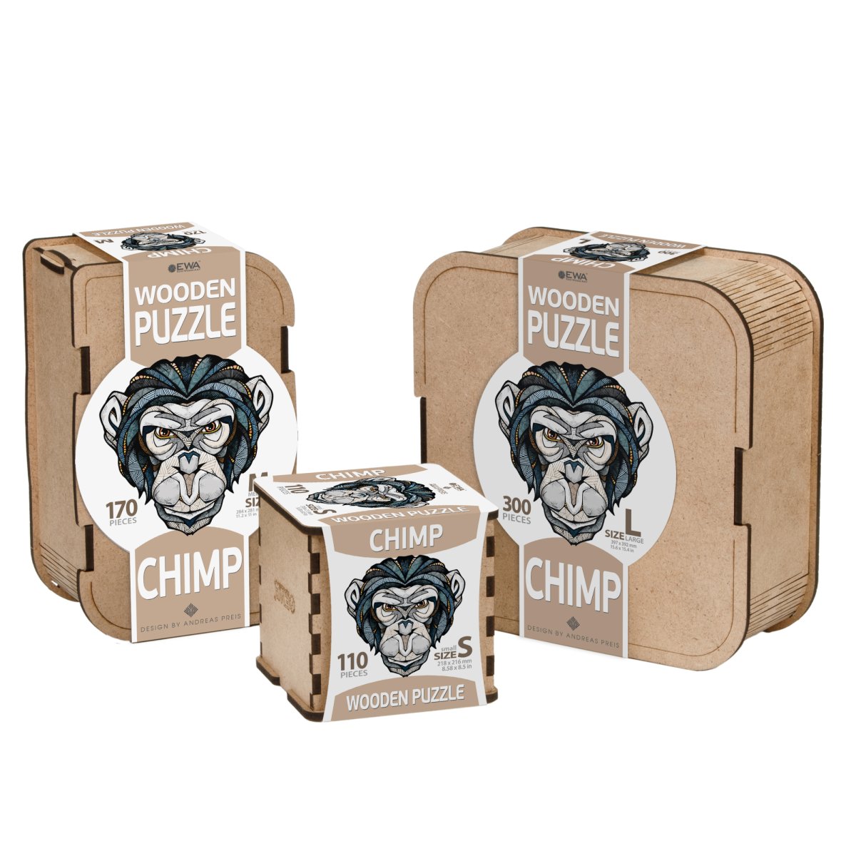 Деревянный, фигурный пазл EWA Шимпанзе M (28х28 см)