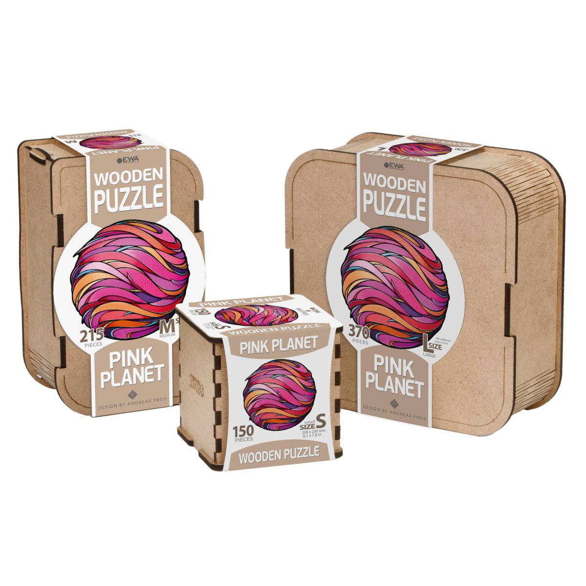 Деревянный, фигурный пазл EWA Розовая планета M (29х28 см)