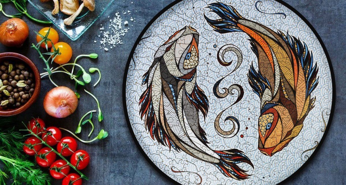 Деревянный, фигурный пазл EWA Карпы Кои (Рыбы) L 40x40 см