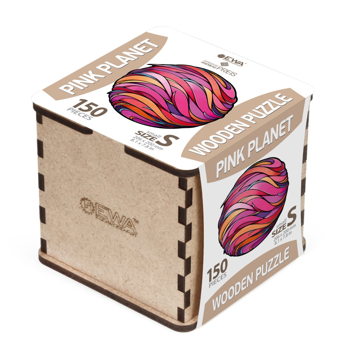 Деревянный фигурный пазл EWA Розовая планета S (20x20 см)