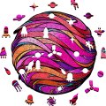 Деревянный, фигурный пазл EWA Розовая планета M (29х28 см)