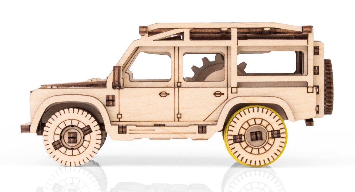Деревянный конструктор EWA Джип с заводным механизмом